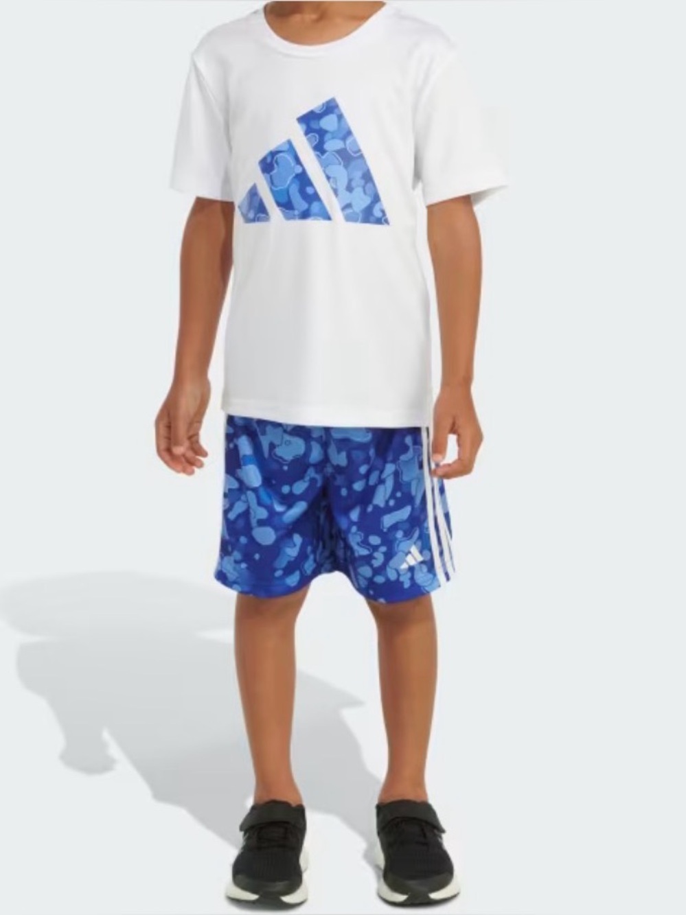 adidas 2-Piece Set White Short Sleeve Tee Blue Camo Patterned Logo short NWT  7
